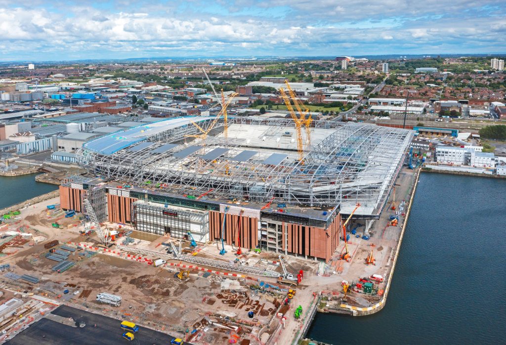 Liverpool, United Kingdom. 08.07.2023 Everton Football Club new Stadium being built on Bramley Moore Dock alongside the River Mersey. 7th August 2023.