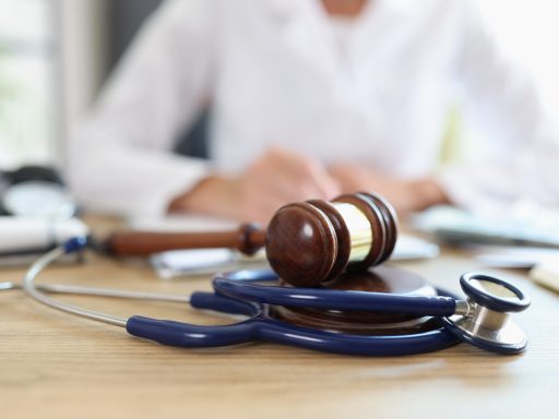Closeup,Of,Judge,Gavel,Of,Stethoscope,Doctor,In,Background,Writing