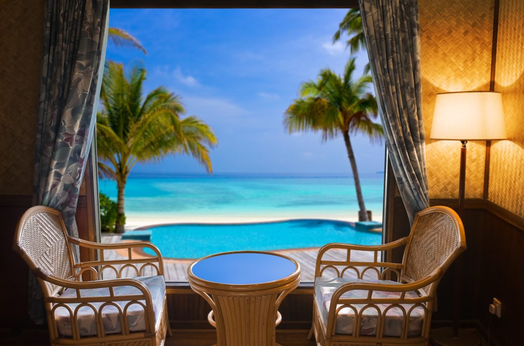 Hotel,Room,And,Tropical,Landscape, ,Vacation,Concept,Background