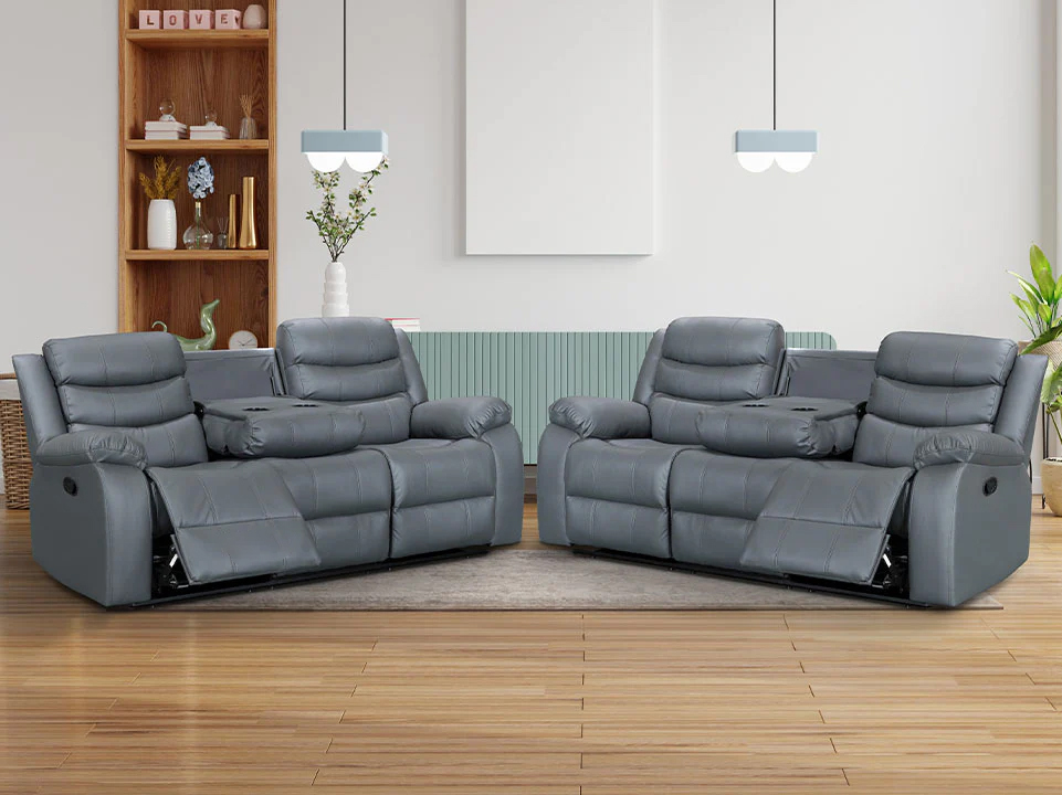 Grey Leather Reclining Couches