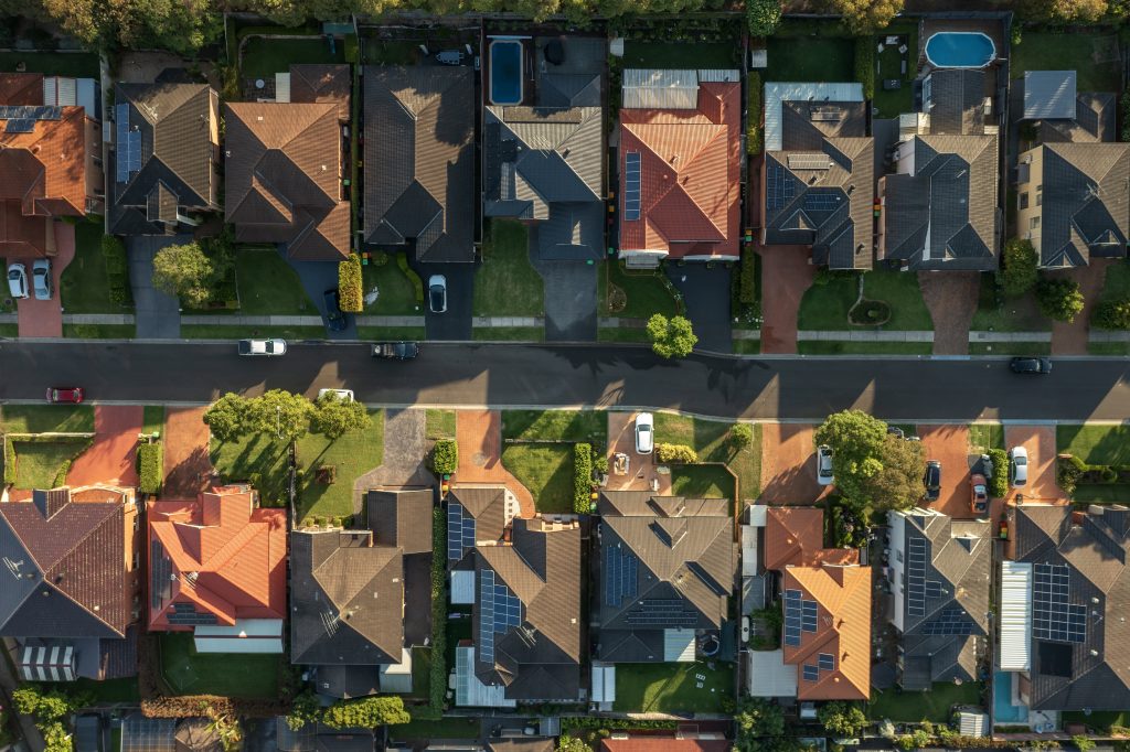 Top,Down,Aerial,View,Of,A,Neighbourhood,Street,Lined,With